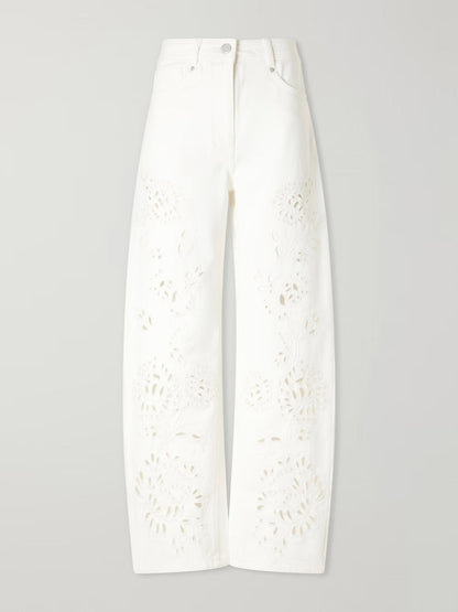 Exquise Ruffle Tube Top & Eyelet Wijde Broek Twee-delige Set