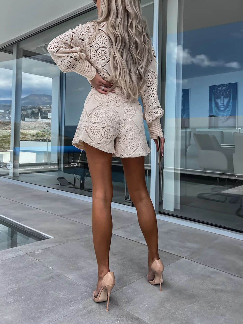 Casual Style Uniek Enkele Borst Staande Kraag Kant Korte Pak