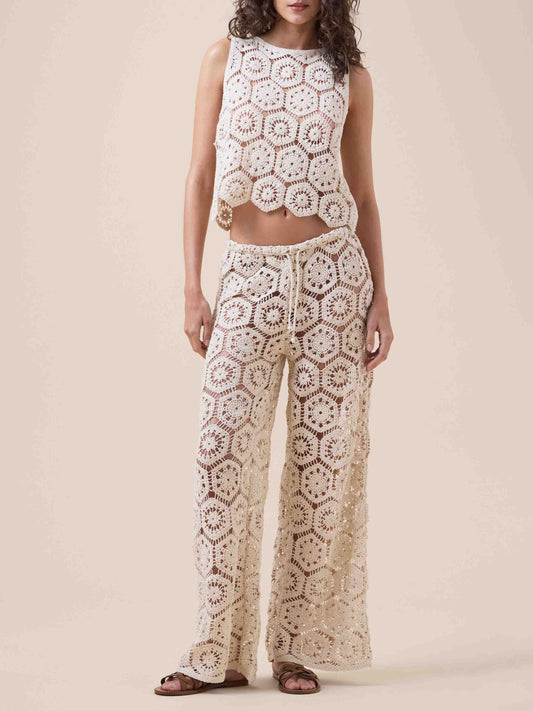 Bohemian Haak Cutout Top & Wijde Broek Twee-delige Set