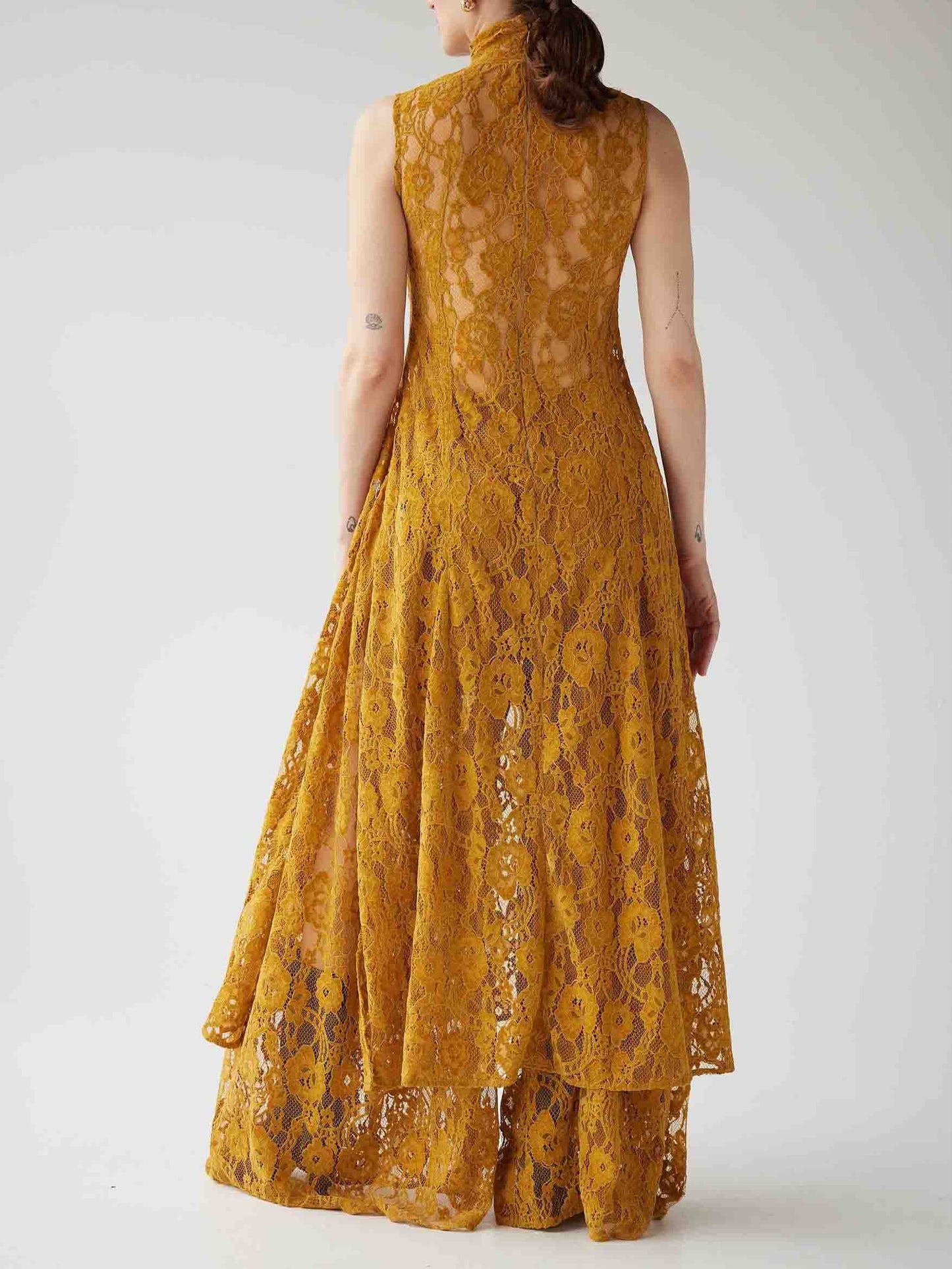 Elegante Hoge Hals Kanten Split Lange Top Twee-delige Set