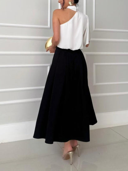 Elegante Asymmetrische Kraag Shirt & Rok Twee-Piece Set