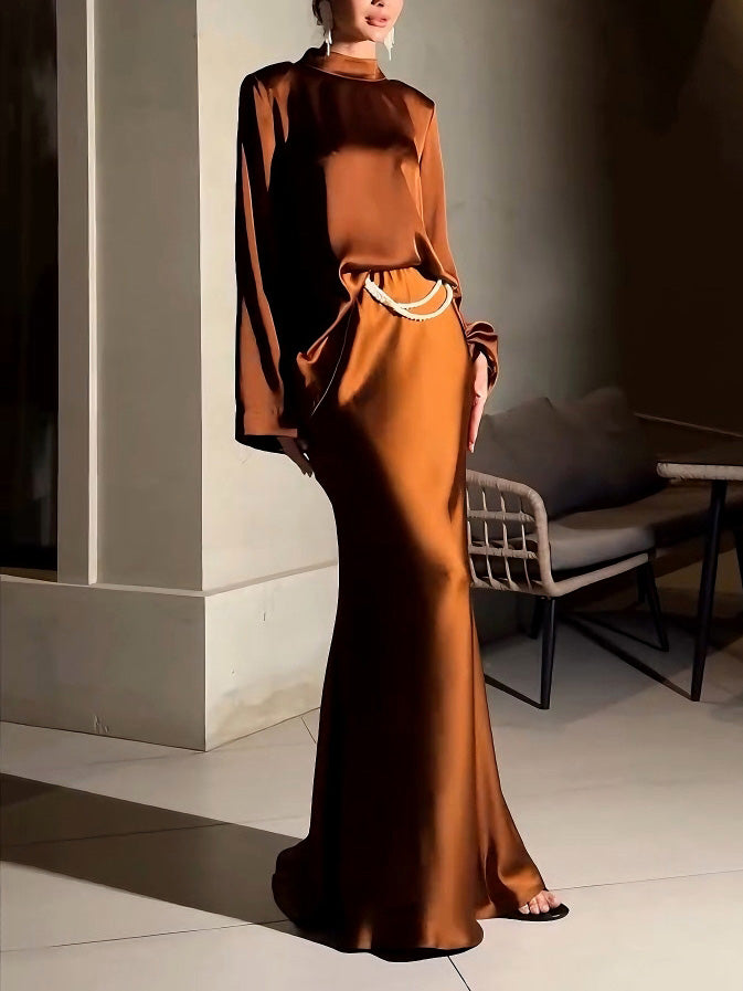 Elegante Satijnen Top En Rok Twee-delige Set