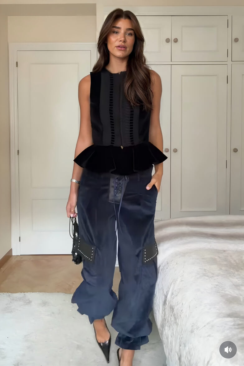 Retro Mode Rimpel Mouwloos Vest Corduroy Tapered Broek Set