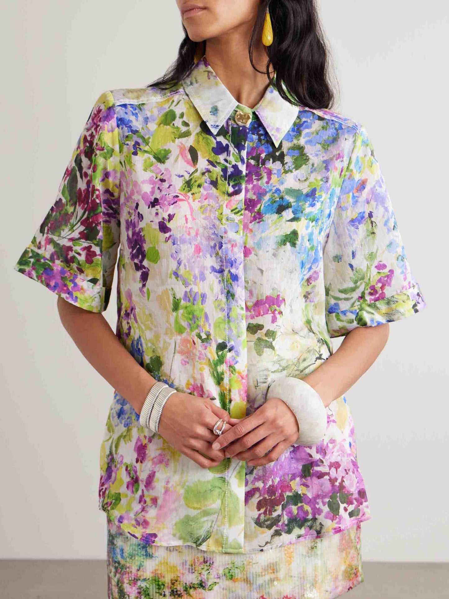 Elegante Bloemenprint Pailletten Top & Rok Twee-Stuk Set