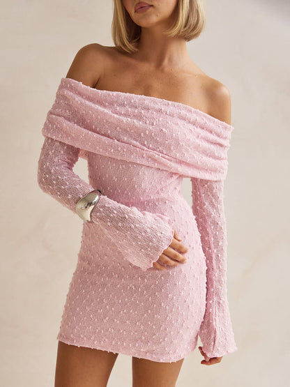 Zomer Boucle Brei Off-The-Shoulder Halslijn Prom Mini Jurk