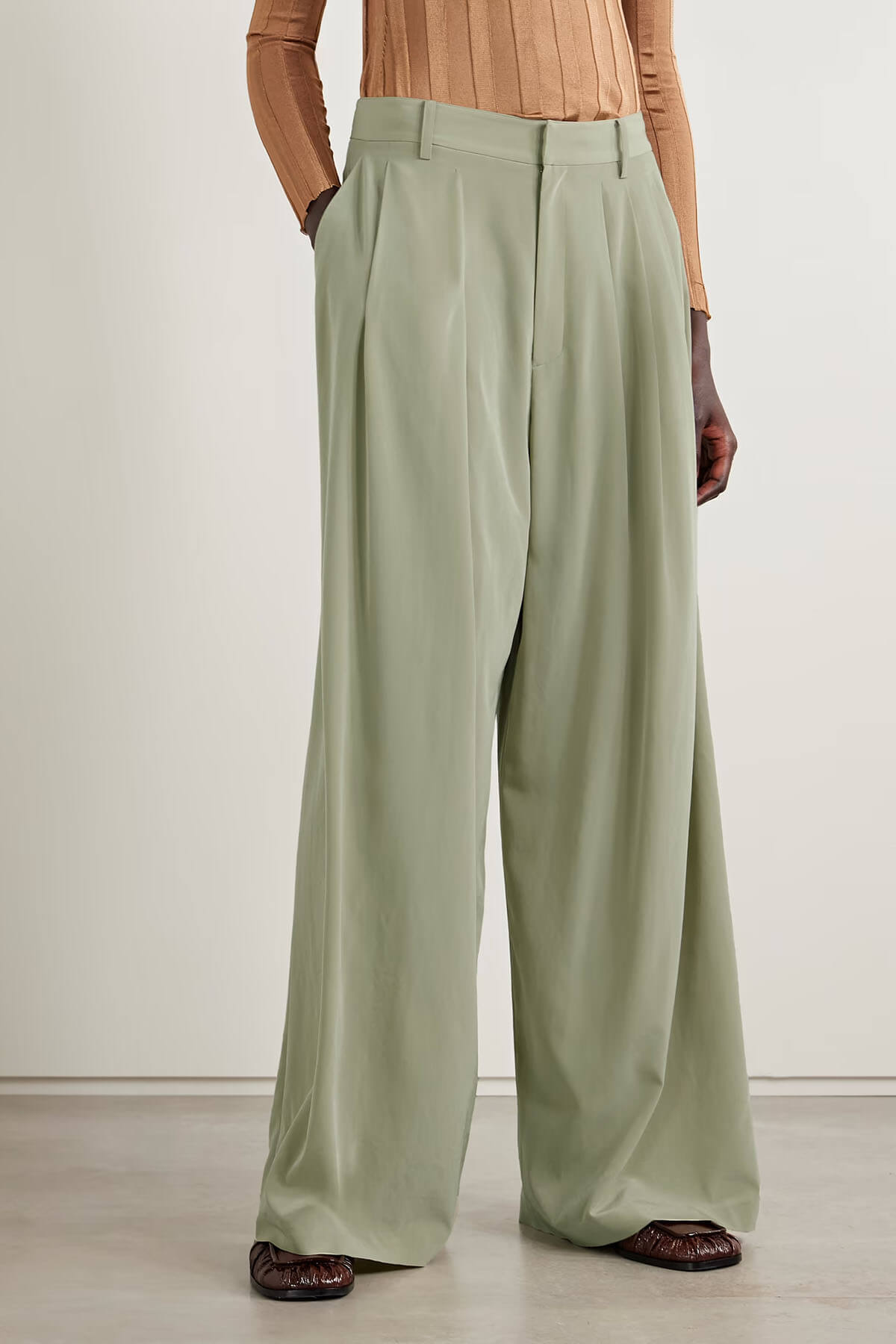 Mode Asymmetrische Crepe Blazer Geplooide Zak Brede Pantalon Set