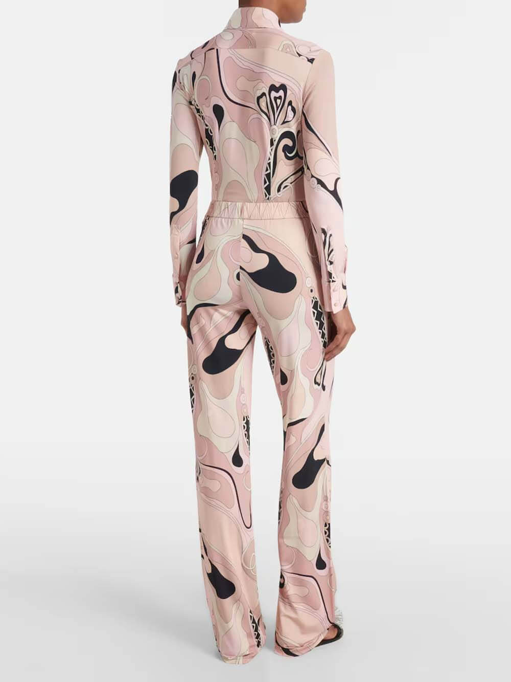 Unieke Bloemenprint Fitted Overhemd & Elastische Taille Rechtpijpen Broek Set