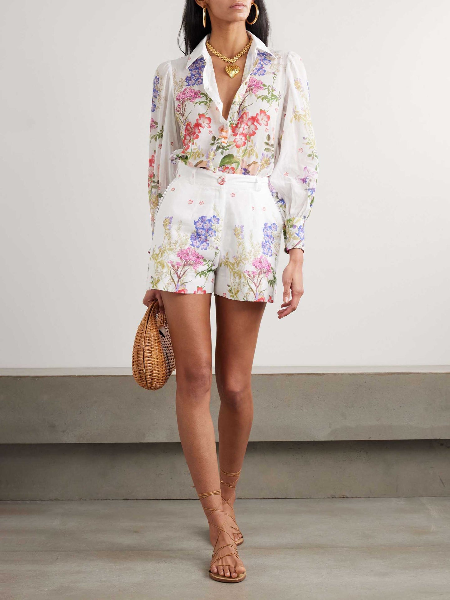 Bloemenprint Lange Mouwen Shirt Twee-delige Set