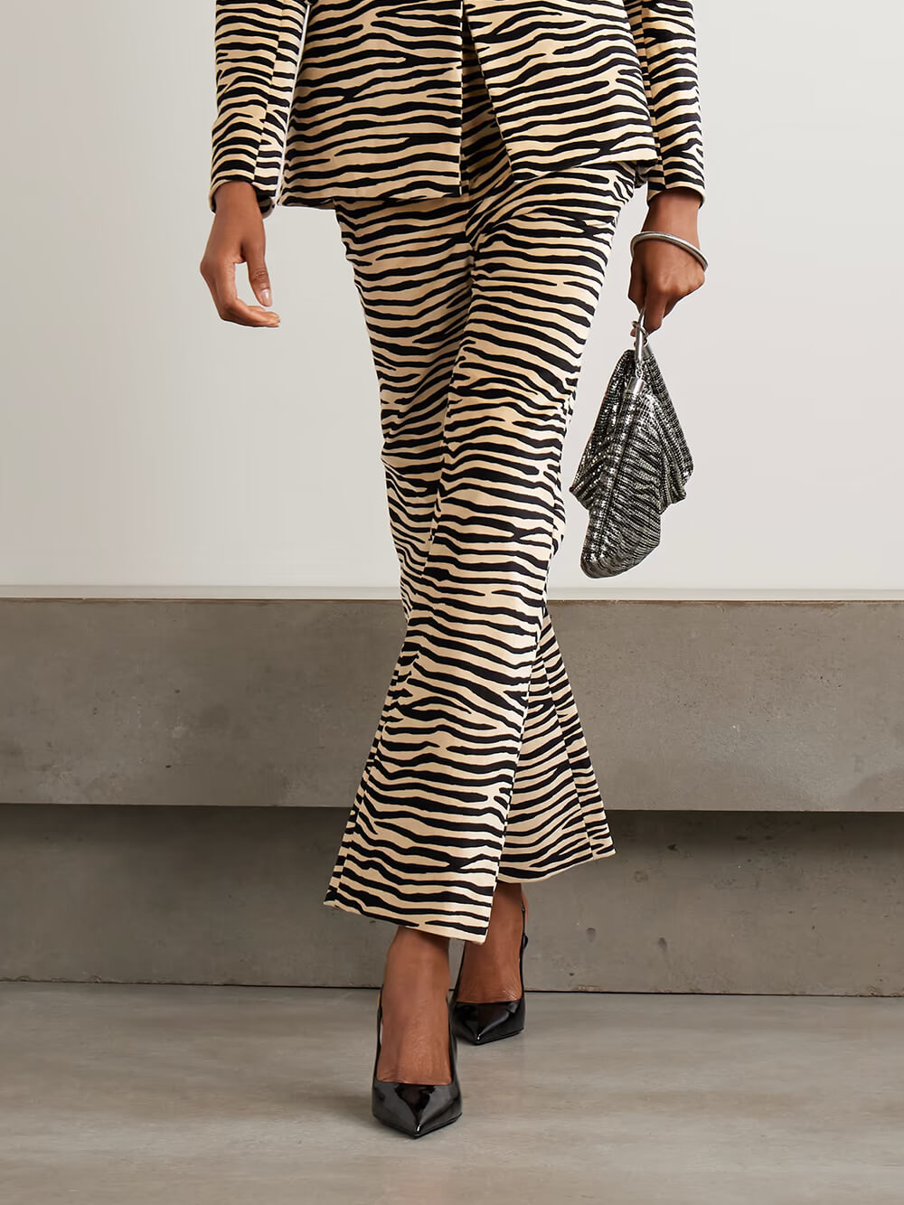 Exquise Zebra Print Blazer Met Rechtafstaande Broek Set