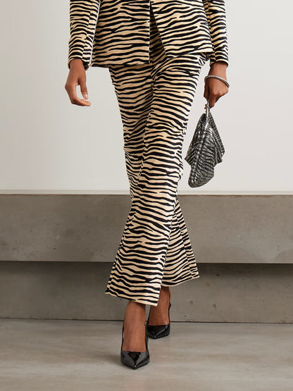 Exquise Zebra Print Blazer Met Rechtafstaande Broek Set