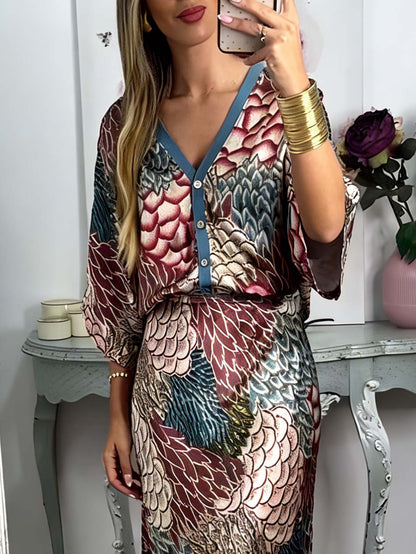 Elegante Vintage Satijnen Bloemenprint Losse Blouse