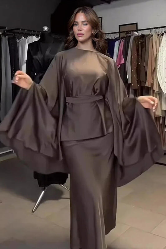 Modieuze Ronde Hals Onregelmatige Batwing Mouw Top Slim-Fit Maxi Rok Set