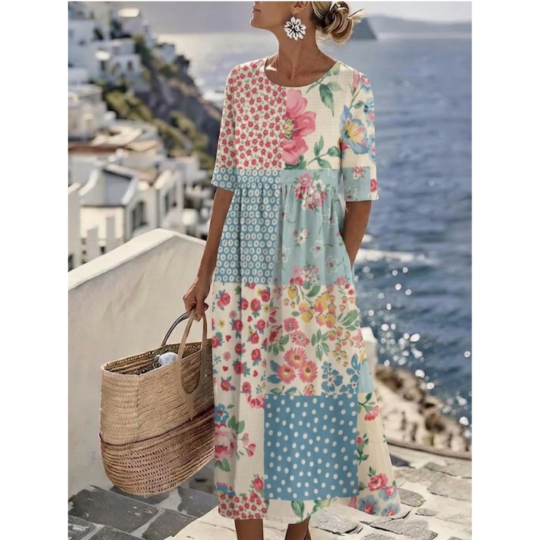 Angela | Elegante Midi Jurk met Bloemen voor de Zomer