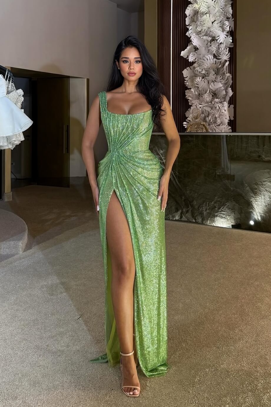 Elegante Pailletten Split Feest Maxi Jurk