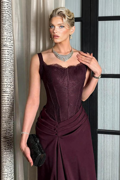 Elegante Kant Met Zijsplit Avondjurk Maxi Jurk
