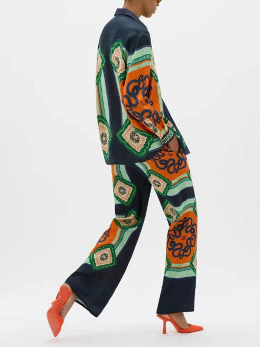 Unieke Koraal Graphic Print Knop Blouse Oversized