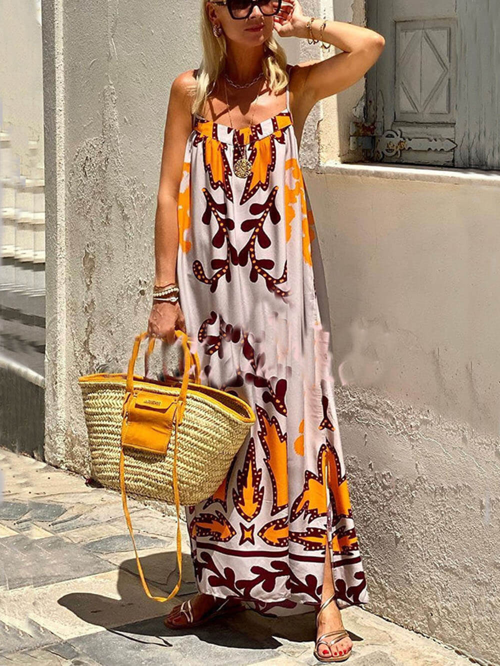 Etnisch Gedrukt Losse Cami Maxi Jurk