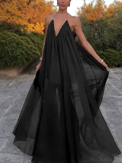 Elegante V-hals Chiffon Vloeiende Maxi Jurk
