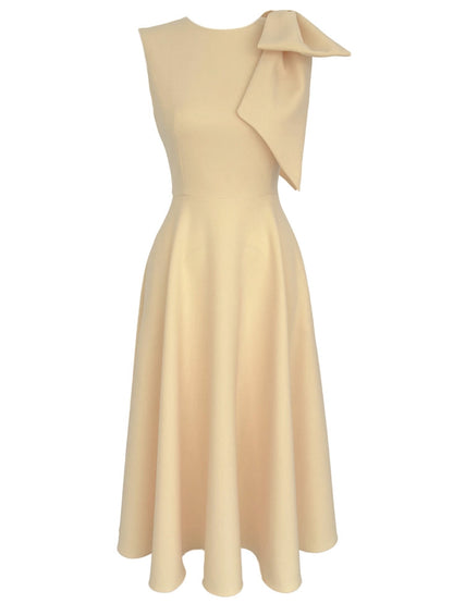 Elegante Mouwloze Midi-Jurk met Strikdetail in Slim-Fit