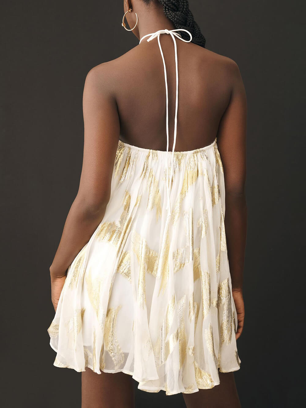 Pailletten Halter Mini Jurk met Hangende Hals