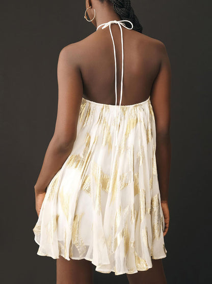 Pailletten Halter Mini Jurk met Hangende Hals