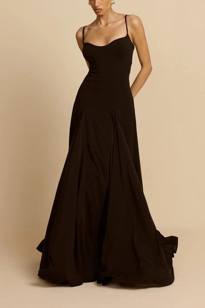 Elegante Gepanelleerde Tulle A-lijn Slip Maxi Jurk