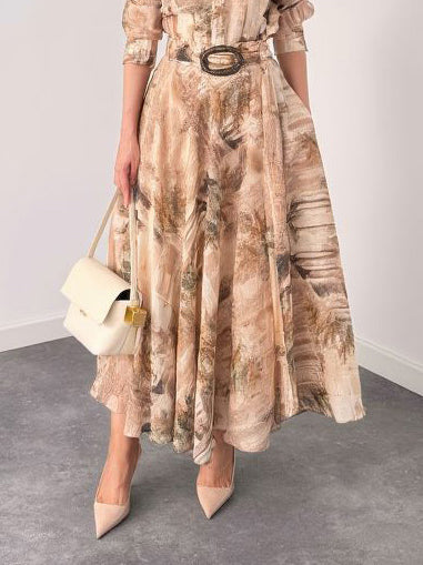 Retro Beige Abstract Print Twee-delige Set