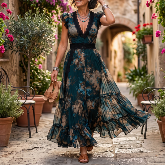 Erin - Lange jurk met bloemenprint