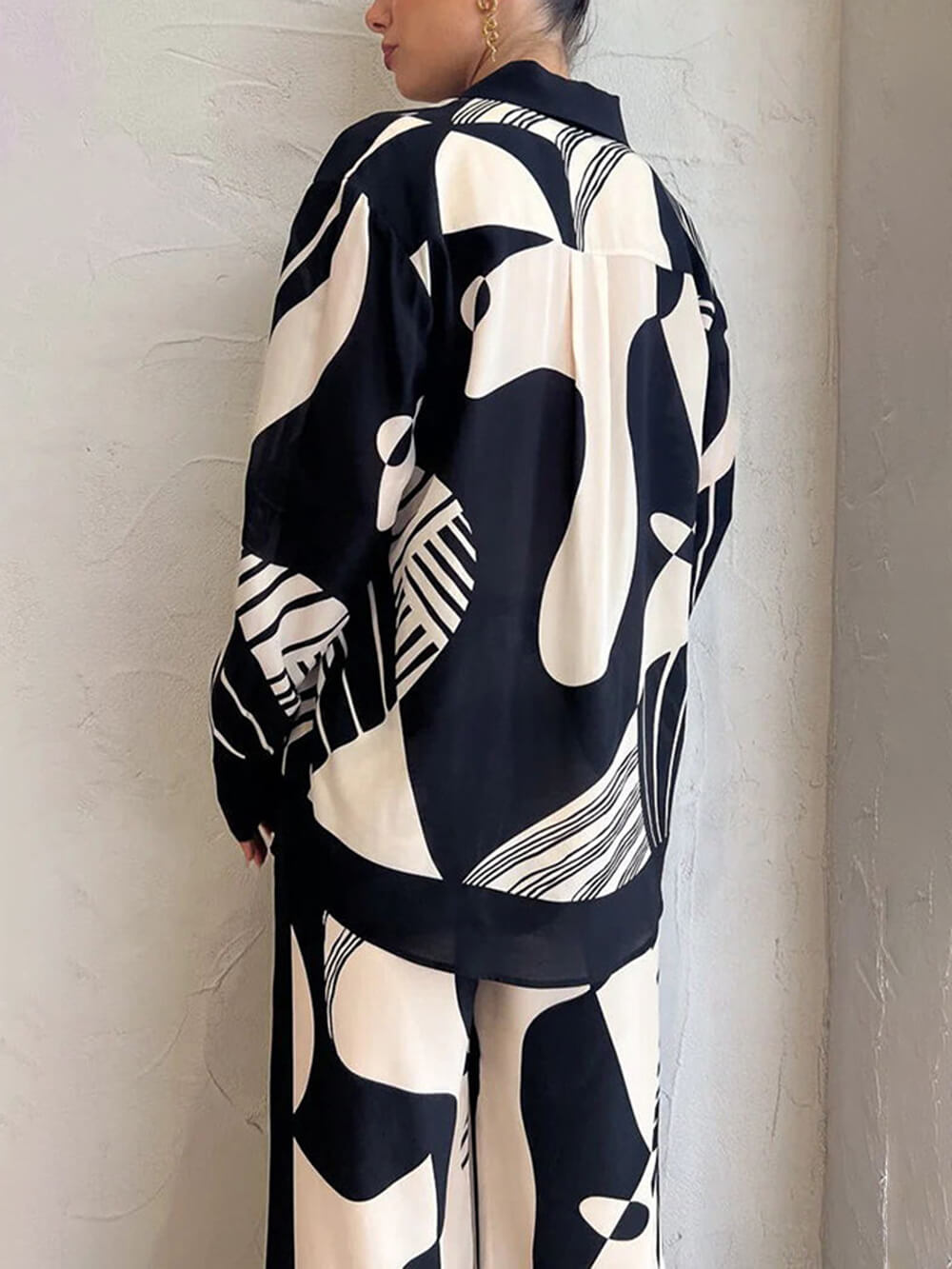 Trendy Graffiti Print Losse Wijde Pantalon Set