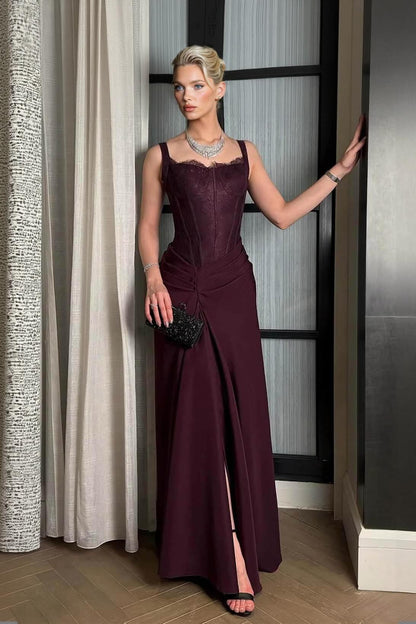 Elegante Kant Met Zijsplit Avondjurk Maxi Jurk