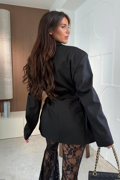 Mode Revers Lange Mouwen Geknoopte Zakken Oversized Blazer