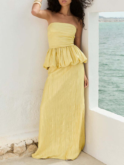 Elegante Strapless Gerimpelde Rok Twee-delige Set