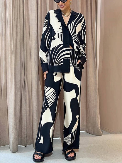 Trendy Graffiti Print Losse Wijde Pantalon Set