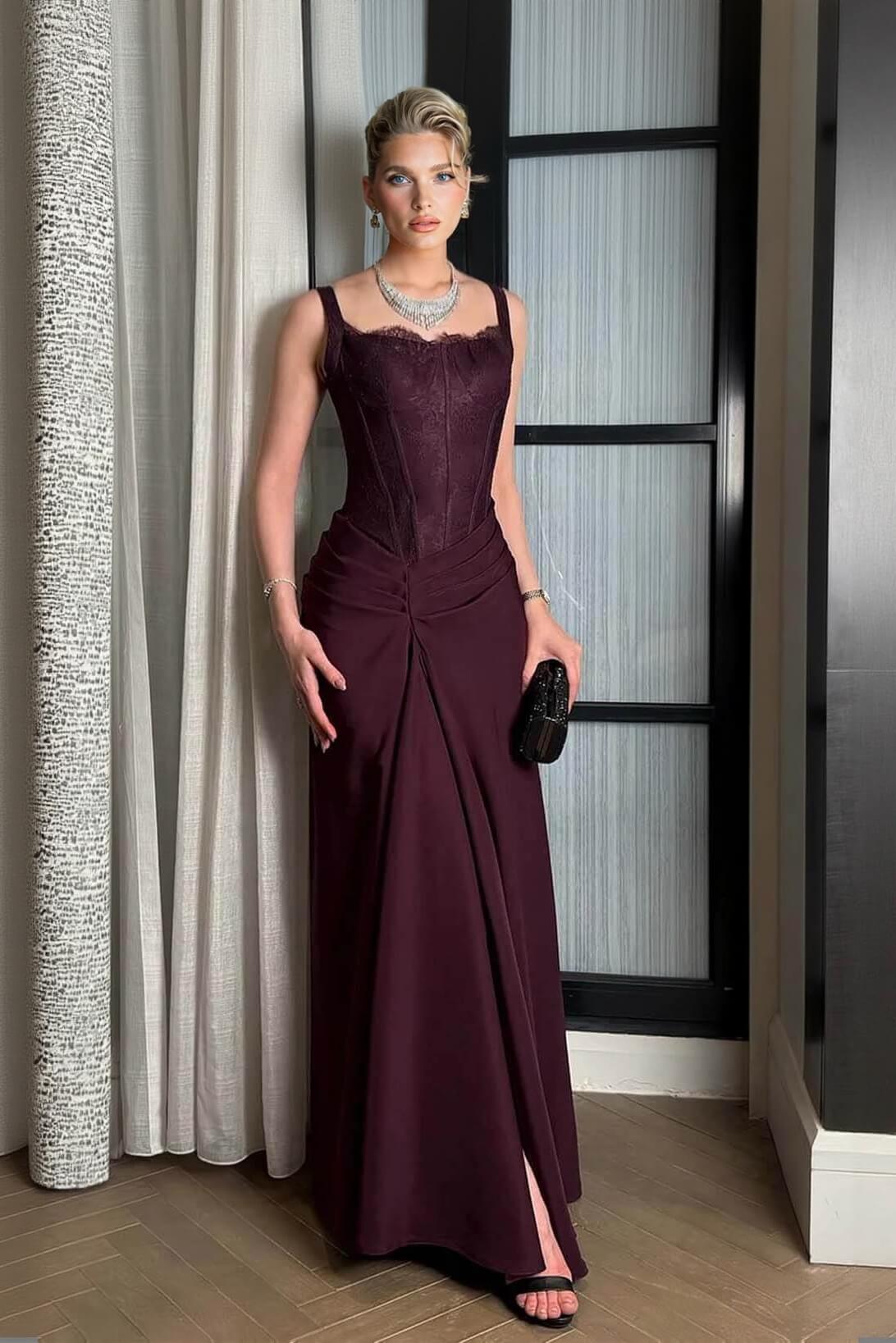 Elegante Kant Met Zijsplit Avondjurk Maxi Jurk