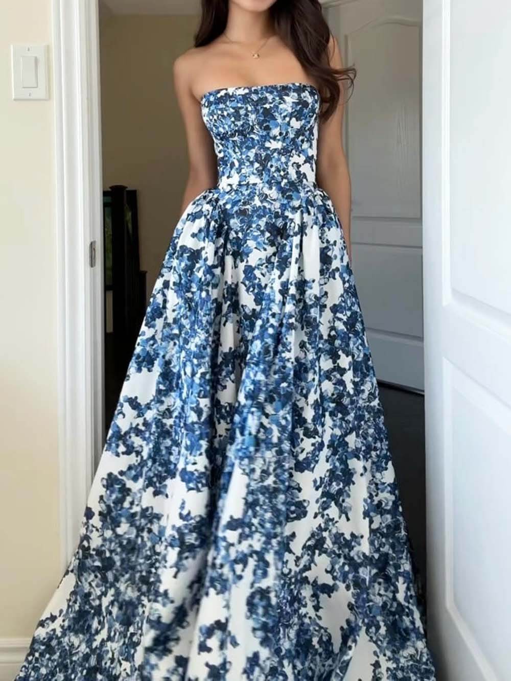 Elegante Strapless Gedrukte String Maxi Jurk