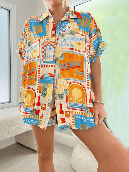 Ligstoel los bedrukt shirt shorts set