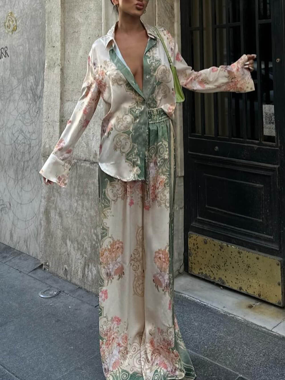 Unieke Bloemen Losse Gedrukte Rekbare Taille Wijde Pantalon