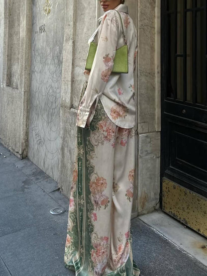 Unieke Bloemen Losse Gedrukte Rekbare Taille Wijde Pantalon
