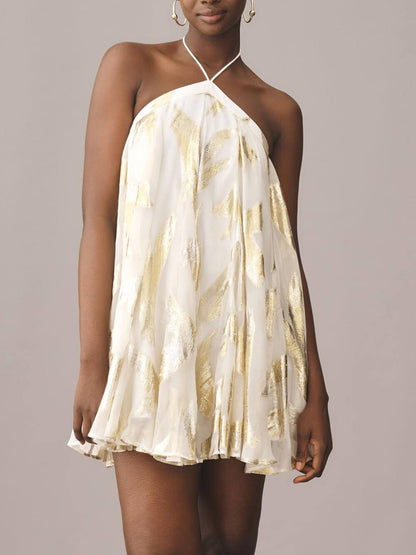 Pailletten Halter Mini Jurk met Hangende Hals
