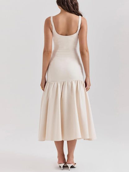 Elegante Midi-jurk met Vierkante Hals en Brede Bandjes