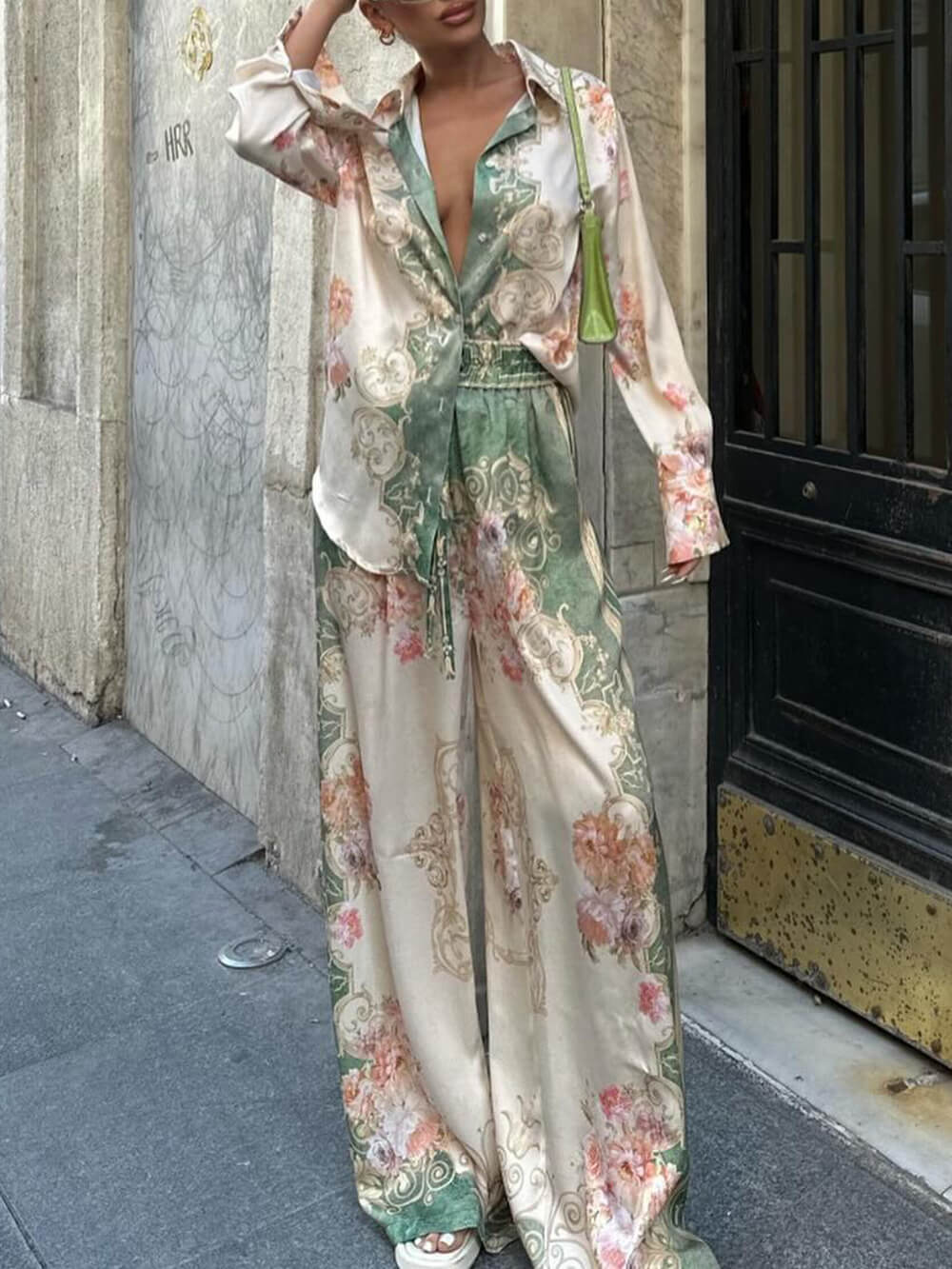 Unieke Bloemen Losse Gedrukte Rekbare Taille Wijde Pantalon