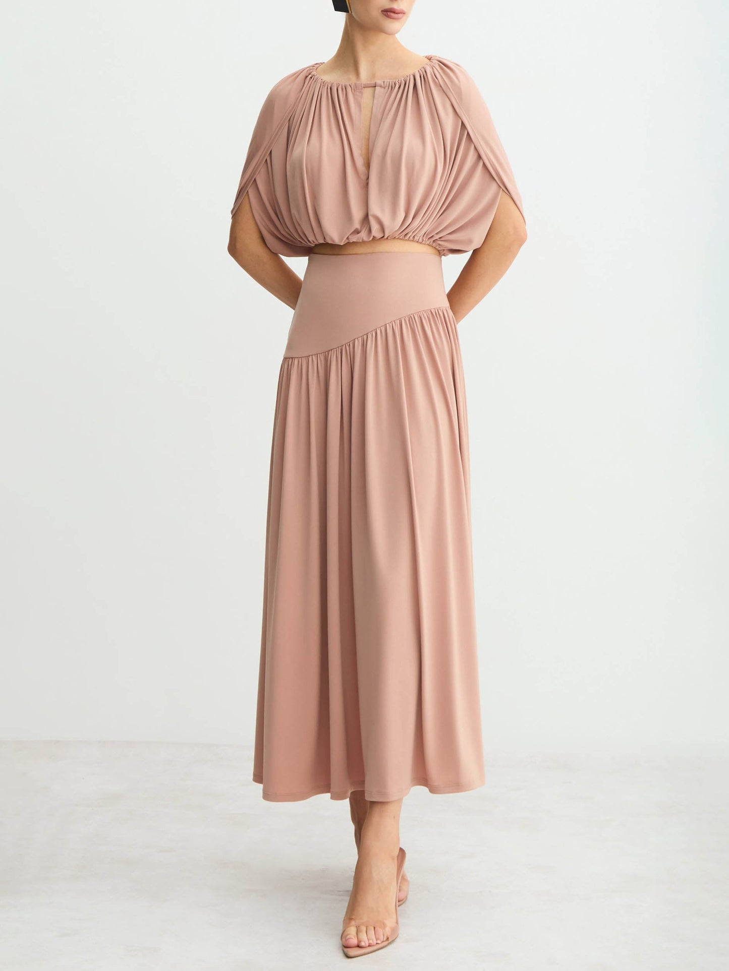 Sexy Gerimpelde Crop Top & Vloeiende Maxi Rok Set