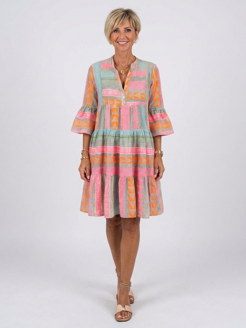 Maelle | Jurk met V-hals en geometrische print, knielang