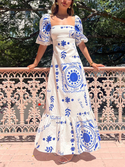 Vakantie Puff Sleeve Midi Jurk