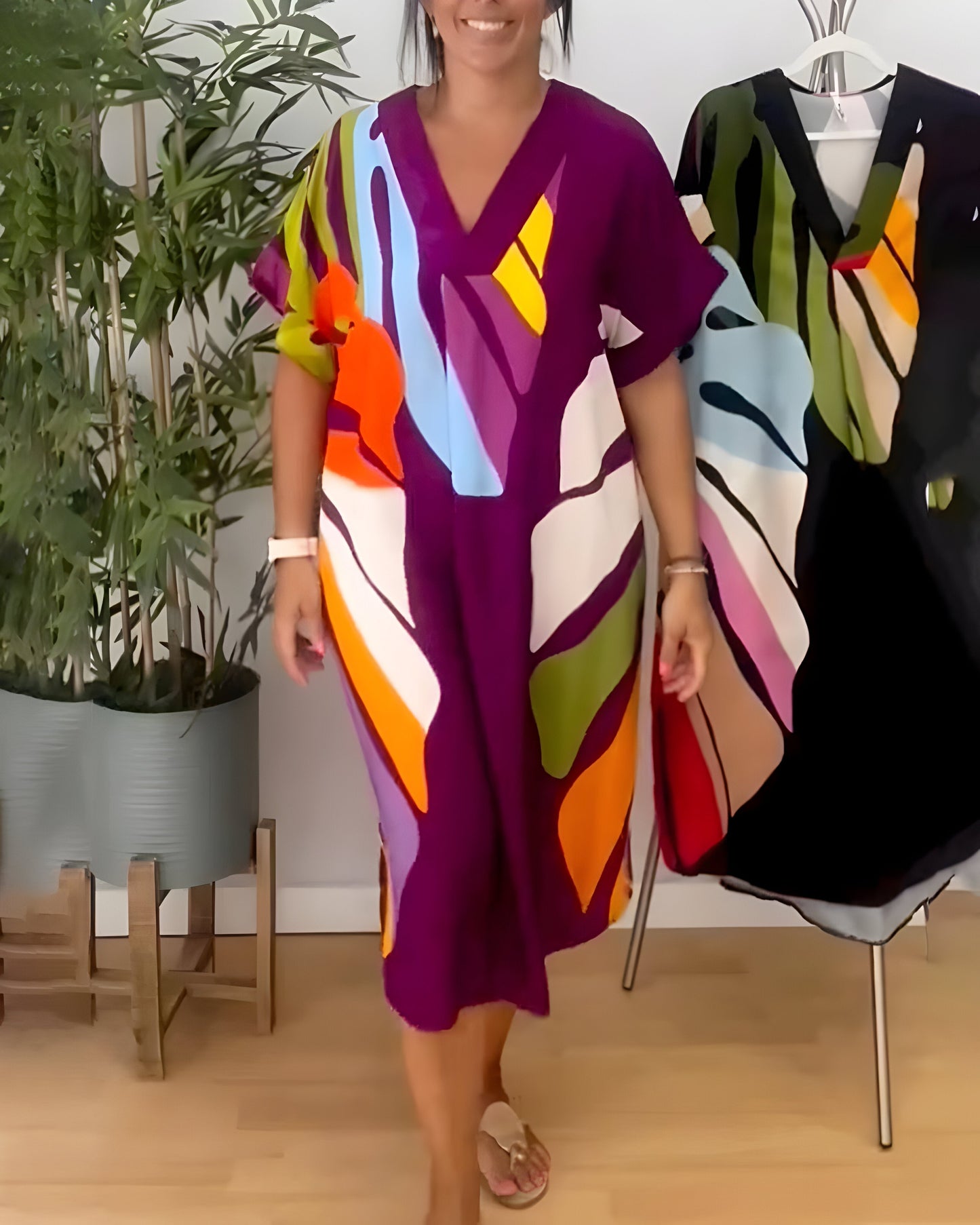 Leafara™ - Losse jurk met kleurrijk bladerenpatroon
