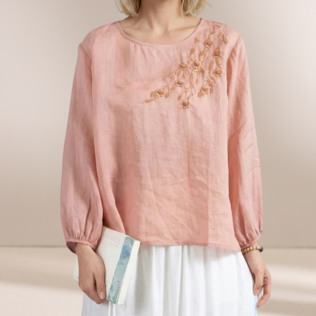 Ariella | Linnen Geborduurde Blouse