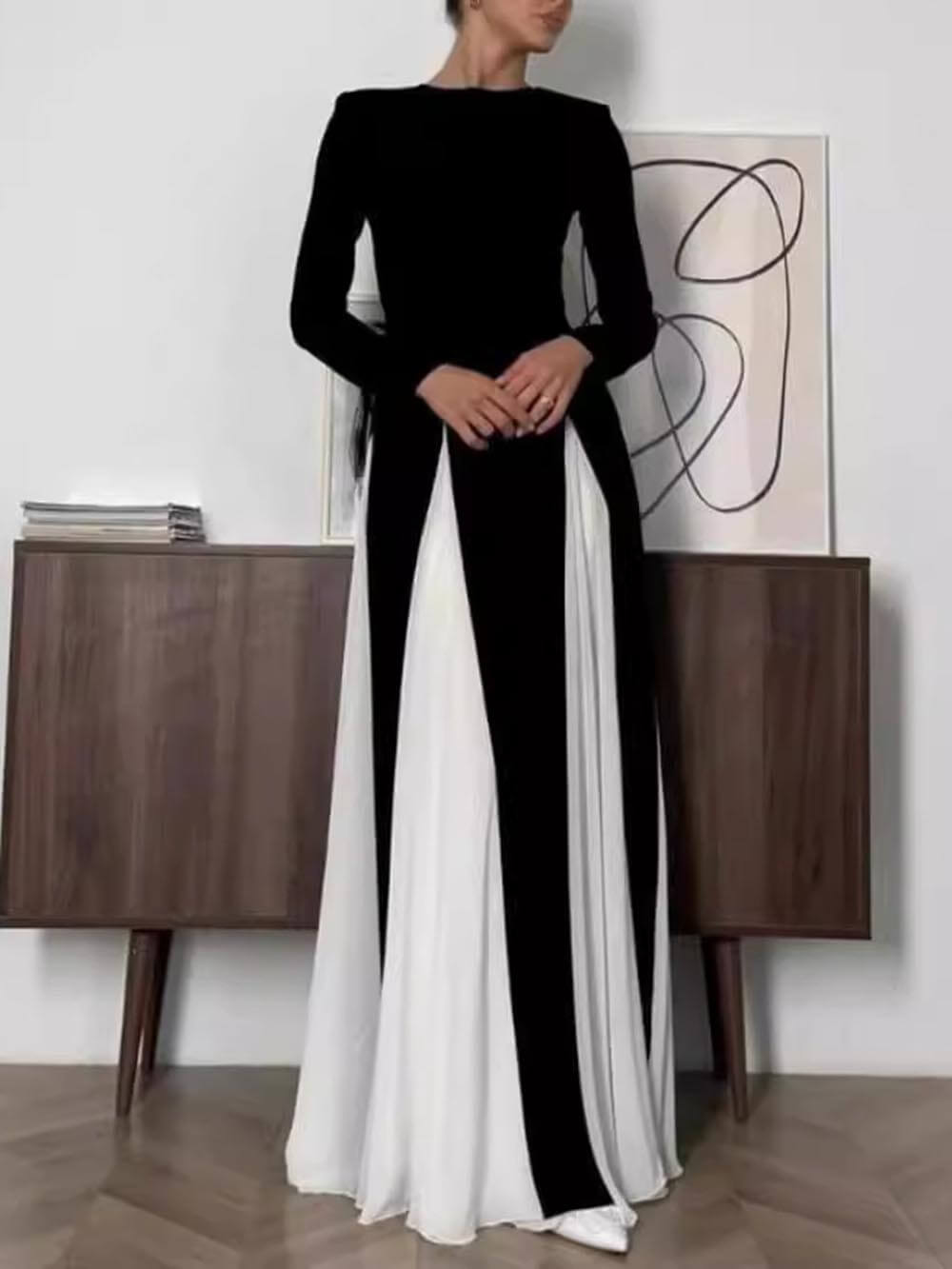 Glam Elegante Gelaagde Tulle Lange Mouw A-lijn Maxi Jurk