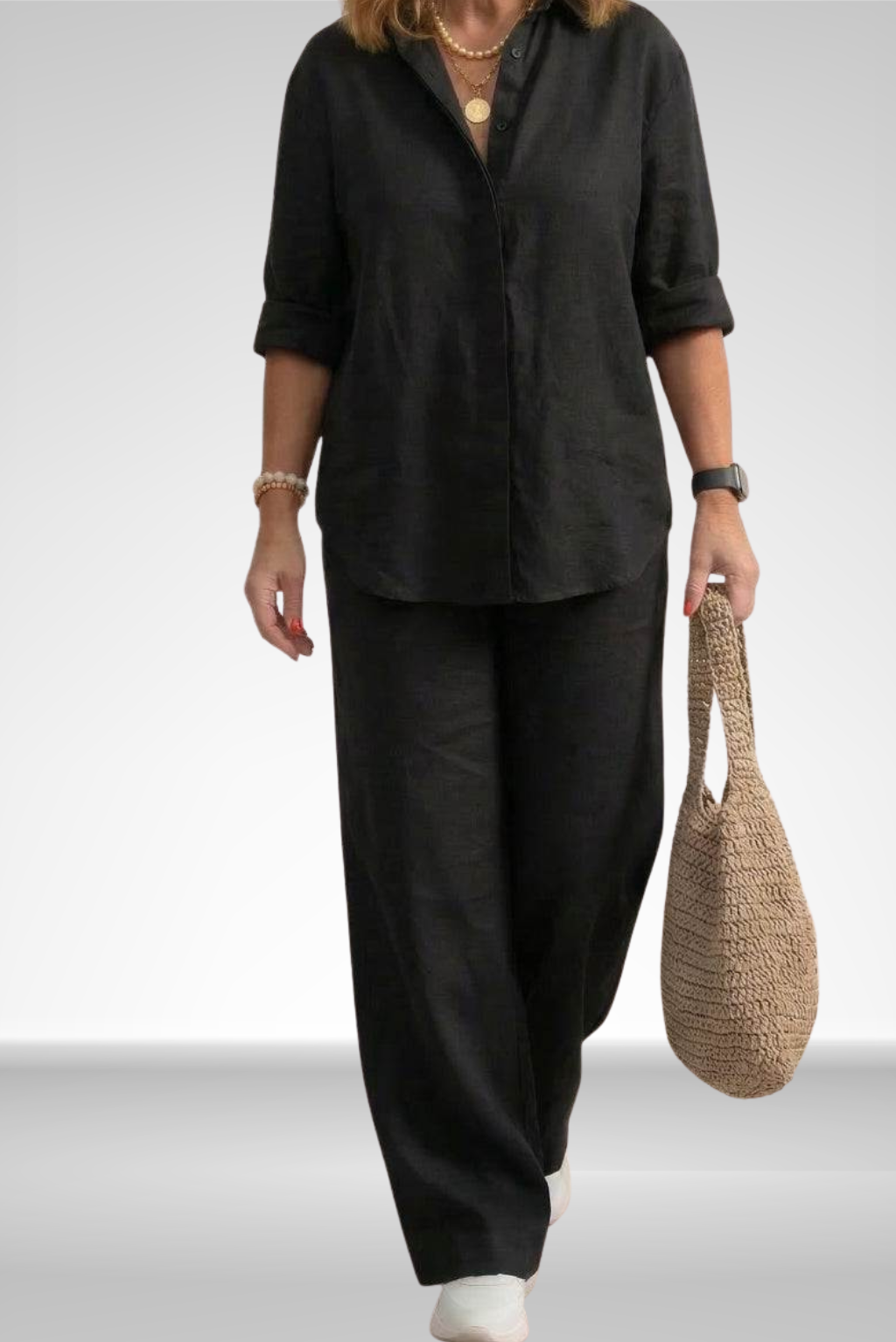Evelina | Linnen Shirt & Brede Pantalon Set