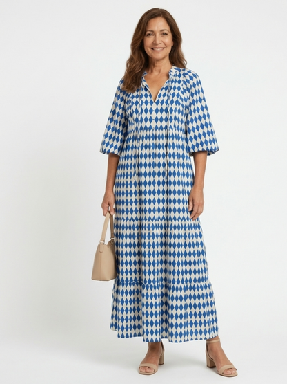 Elodie | Jurk met diamantpatroon en volants