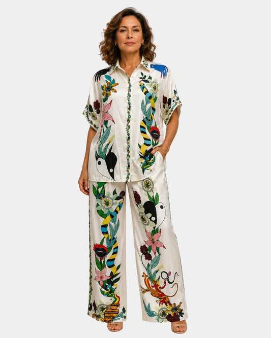 Anastaise | Set van blouse en broek met satijneffect